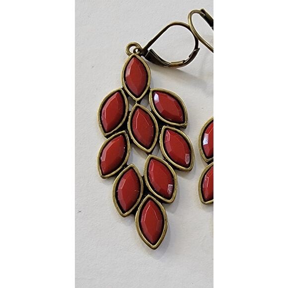 Red Cascade Geometric Earrings - Picture 4 of 6